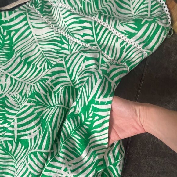 ELIZA J Tropical Linen Dress, Fit and Flare,  Midi length, green, size 12 - Picture 5 of 16